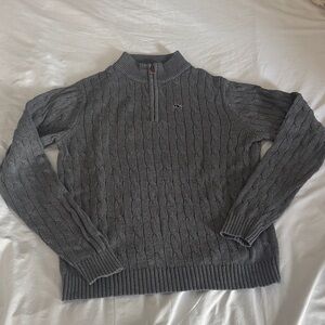 Vineyard Vines Boathouse 1/4 Zip Gray Cable Knit Sweater